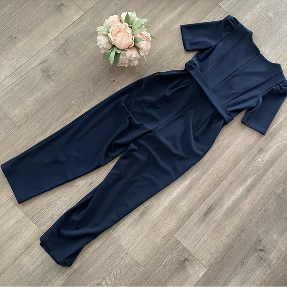 DKNY Navy Blue Belted Short Sleeve Ankle Jumpsuit - Picture 4 of 6